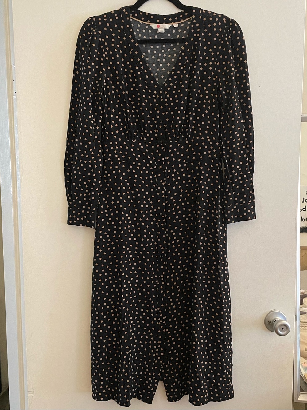 Boden Black Midi Dress with White Polka Dots